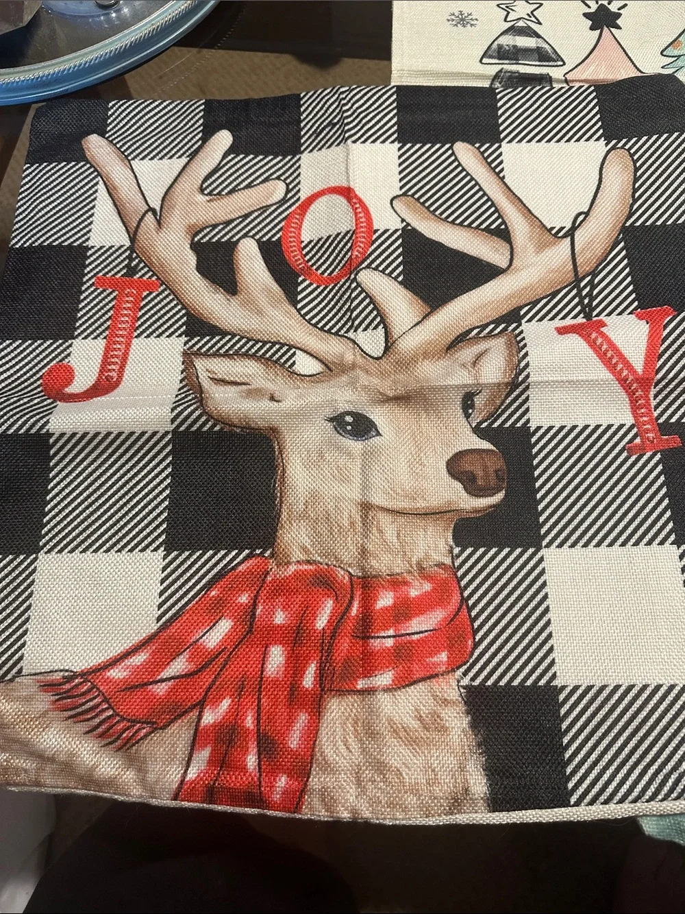 Christmas pillow covers and 3 never opened pillows.